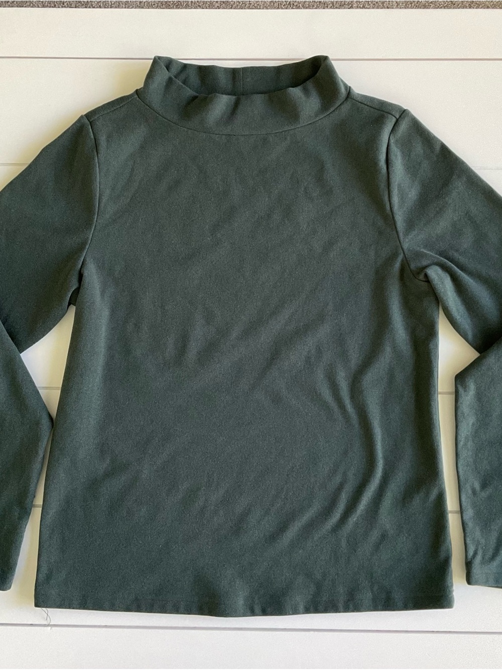 Duffield Lane Elaine Mock Neck Top Forest Green Gold Snap Cuffs